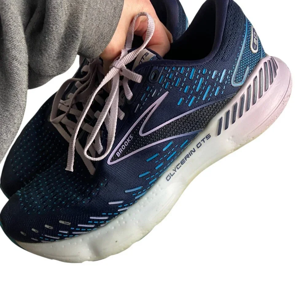 Brooks Women's Size 8 Glycerin GTS 20 Running Shoes Navy Blue Lilac Gym Active - Picture 2 of 6